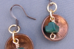 Pennies with Turquoise Chips Earrings 1 -WirednTwistednStoned
