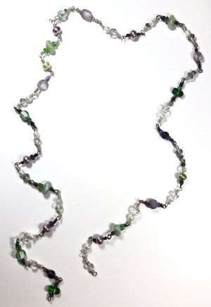 Purple, Green, White Wire Wrapped Lariat Necklace/Belt