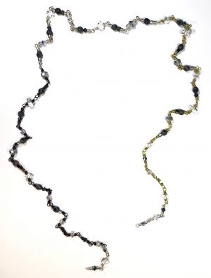 Purple, Lime Green & Silver Double-Wrapped Bead Link Lariat Necklace/Belt