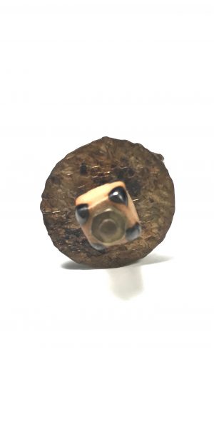 Brass Ring With Ceramic Cube