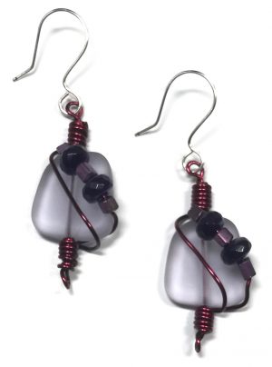 Wire Wrapped Lavender Sea Glass Earrings